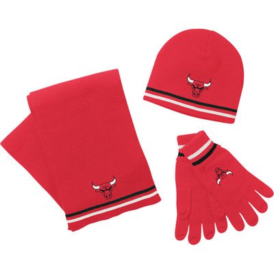 CHICAGO BULLS BASKETBALL MENS WINTER HAT CAP SCARF GLOVES KNIT SET NEW
