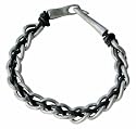 Kahuna KJ030 Gents Black Thong and Silver Chain Intertwined Bracelet