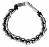 Image of Kahuna KJ030 Gents Black Thong and Silver Chain Intertwined Bracelet