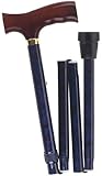 Duro-Med Adjustable Folding Fancy Cane with Derby Top Wood Handle and Rubber Tips, Blue Cyclone