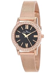 Lucien Piccard Womens LP-12006-RG-11 Veleta Black Textured Dial Swarovski Crystal Accents Rose Gold Ion-Plated Mesh Stainless Steel Watch