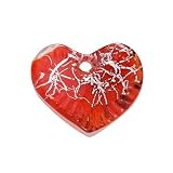 Murano Style Glass Red and Abstract Silver Foil Heart Twist Pendant