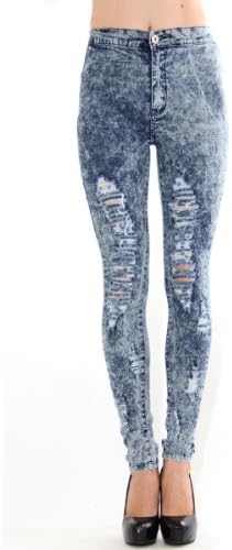 Distressed Acid Wash Denim High-Waisted Skinny Jeans