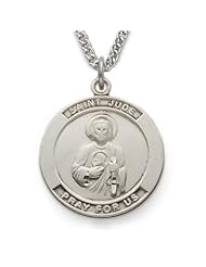 St. Jude , Patron Of Hopeless Causes, Sterling Silver Engraved Medal Christian Jewelry Patron Saint Patron Saint St. Medal Catholic w/Chain 24" Length