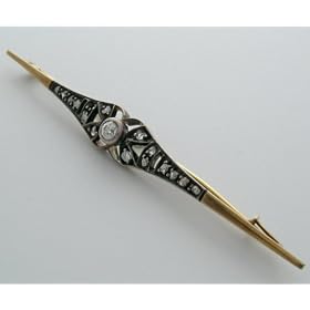 Antique Victorian Period Diamond And 14k Yellow Gold Bar Pin by