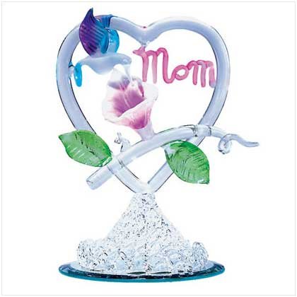 SPUN GLASS HONEYSUCKLE MOM HEART DECORATIVE FIGURE