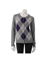 Apt 9 Womens 100% Cashmere Cardigan Sweater - Medium Smoke Heather Argyle - XL