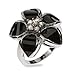 Delicate Black Onyx CZ Flower Sterling Silver Ring