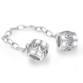 Bling Jewelry Hearts 925 Sterling Silver Safety Chain Bead Screw Core Compatible with Pandora Troll Chamilia