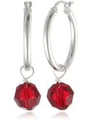Sterling Silver Hoop Earrings with Interchangeable Aurora Boreale, Dark Green, Red, Black and Dark Blue Swarovski Element Drops