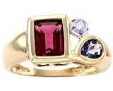 14K Yellow or White Gold Octagon and Pear Gemstone Ring-Multi Rhodolite-Iolite-full, half sizes from 5-8.5