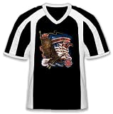 America’s Finest, Firefighters Mens Sport Ringer T-shirt, Bald Eagle and Flag Fire Rescue Emblem Mens V-Neck Tee