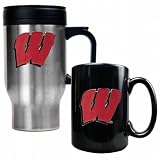 NCAA Wisconsin Badgers Stainless Steel Travel Mug & Ceramic Mug Set