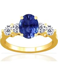 14K Yellow Gold Oval Cut Blue Sapphire Ring With Sidestones
