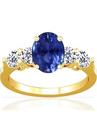 18K Yellow Gold Oval Cut Blue Sapphire Ring With Sidestones