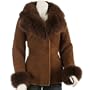 BGSD Women's Button Front Shearling Coat with Fox Fur Trim - Misses Black Medium