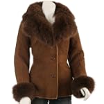 BGSD Women's Button Front Shearling Coat with Fox Fur Trim