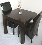 Homescapes - Dakota - Square 80 x 80 cm Dining Table & 2 Leather Vibo Scroll Back Chairs - Dark - 100% Solid Mango Hard Wood - ( No Veneer ) Hand Crafted Furniture