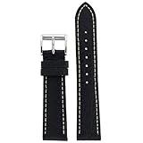 IMAGE OF Watch Band Leather Black White Stitching Roller Buckle Mens 22 millimeter