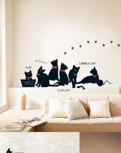 BLACK CATS WALL PAPER ART DECO MURAL STICKER KR-0015
