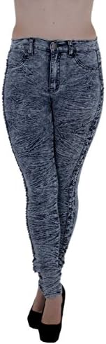 6237- VIP Jeans - Super High Rise, Side Ripped Acid Wash Stretch Skinny Jeans in Washed Blue Size 9