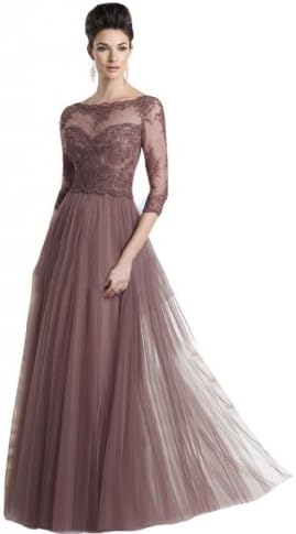 IBEAUTY DRESS Mother's Lace Pierced Long Half Sleeve Wedding Dress Cameo Brown US 10