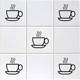 'Coffee Cups' Kitchen Ceramic Tile Sticker Set x36 stickers (BLACK)