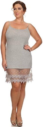Simple Solid Lovely Polka Dots Lace Trim Crop Top Extender Cami Tank Top (2XL, Heather Gray)