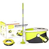 Mopnado Stainless Steel Deluxe Rolling Spin Mop with 2 Microfiber Mop Heads - Lime