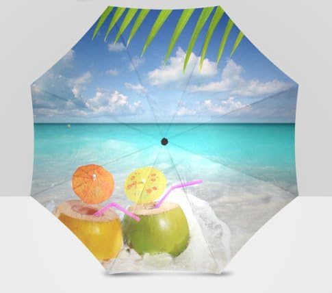 Delicious Coconut Drink On The Beach Folding Rain Umbrella/Parasol/Sun Umbrella