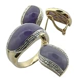 Lavender Jade and Diamond Rivus Earring, Ring and Pendant Set, 14k Gold