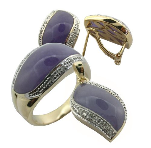 Buy Lavender Jade and Diamond Rivus Earring, Ring and Pendant Set, 14k Gold