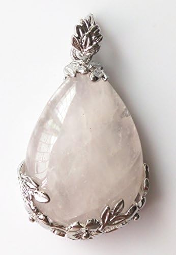 DGI MART 1 Piece New Silver Flowers Vine Wrap Rose Quartz Teardrop Pendant