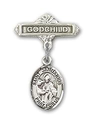 Sterling Silver Baby Badge with St. Januarius Charm and Godchild Badge Pin