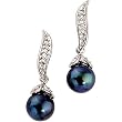 14K White Gold Akoya Cultured Black Pearl and Diamond Earrings