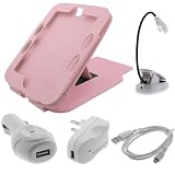 GTMax Pink Leather PU Stand Case + USB Wall Travel AC Charger + USB Car Charger + Micro-USB Data Hotsync & Charging Cable + White LED Clip-On Reading Book Light for Barnes & Noble New Nook Touch, the Simple Touch Ebook Reader /Nook 2