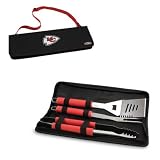 Metro BBQ Tote - Kansas City Chiefs - The Metro BBQ Tote stands out among other portable barbecue tool set. It's a 3-piece BBQ tool set with gray silicone handles in an attractive black polyester zip-up case with an adjustable black shoulder strap. It i