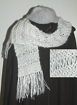 Girl's or Women's White Hand Knit Scarf and Hat