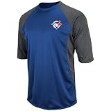 MLB Men's Toronto Blue Jays 3/4 Sleeve Crew Neck Featherweight Tech Fleece by Majestic (Pro Royal/Pro Carbon Heather, Large)