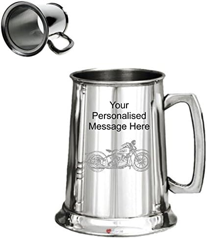 1 Pint Personalised Engraved Plain Glass Bottom Pewter Tankard With Harley Davidson Design