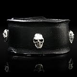 Official Royalty Collection Silver Skull Black Unisex Leather Bracelet