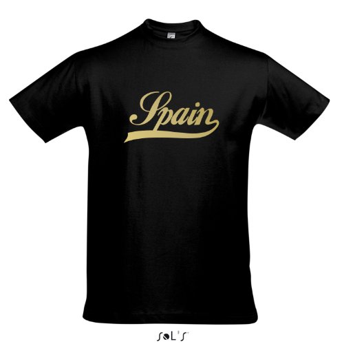 T-Shirt Spanien Oldschool Spain LÄNDERSHIRT EM / WM FAN Trikot S-XXL , Deep black – gold , XXL