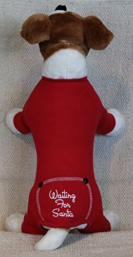 "WAITING FOR SANTA" DOG PET CHRISTMAS EMBROIDERED COTTON PAJAMAS ALL SIZES (XS)
