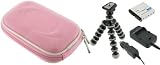 4n1 Nylon Hard Shell (Pink) Case / DMW-BCF10 Battery / AC DC Charger for Panasonic Lumix DMC-F2P Digital Camera Pink