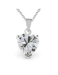 Valentines Day Gifts Bling Jewelry 925 Silver CZ Solitaire Heart Necklace 16in