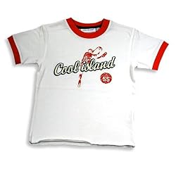 Cool Island - Boys Short Sleeve Tee Shirt, White, Orange