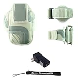 White Adjustable Deluxe Sportband / Workout Armband with Adaptable Neck Str ....