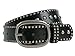 Ladies Oval Buckle Metal Circle Studded Leather Belt, Black | 32