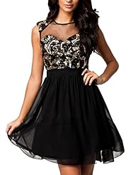 Paisley Sleeveless Draped Sequined Flared-Skirt Above the Knee Skater Dress/Party Dress 