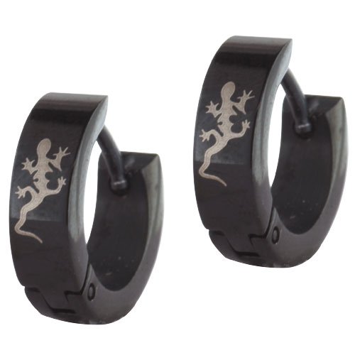 Stainless Steel Black Lizard Earrings